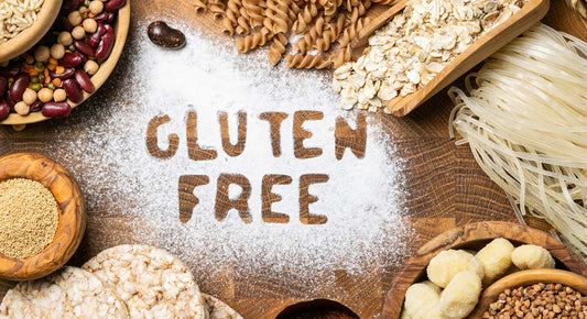 foto van glutenproducten met "gluten free" tekst