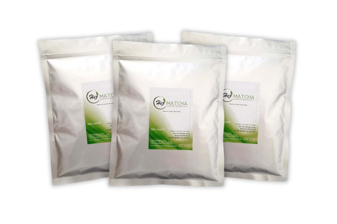 1kg Hey Matcha Sakura Silk Latte Ceremonial - in 3 Hersluitbare Zakken